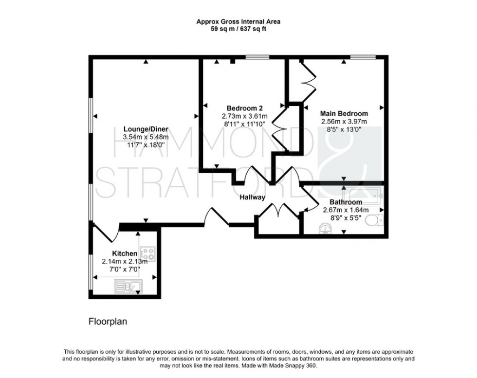 Floorplan for Flat 3, Halford House, High Street, Attleborough, Norfolk, NR17 2EH